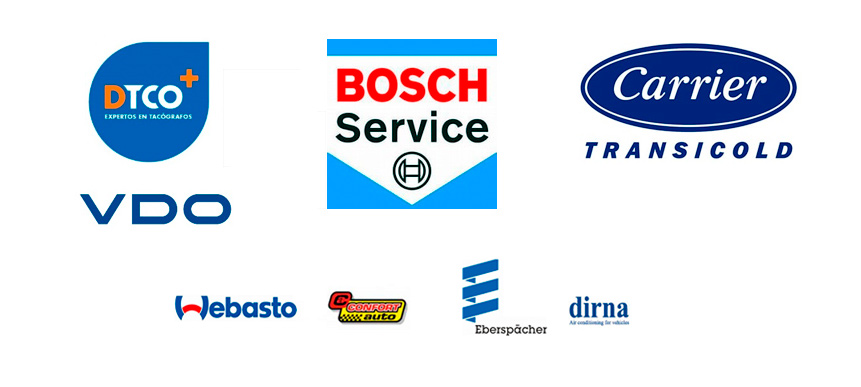 Logotipos de los servicios para turismos, camiones, equipos de frío y tacógrafos